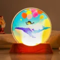 Round acrylic night light with warm LED glow, featuring a girl riding a whale illustration. - Style 51 / 6cm Crystal + USB Warm Light Base