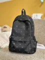 Casual black backpack with silver heart print for students and daily commuting. - With Pendant / Black