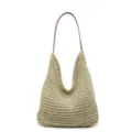Stylish beige large capacity hollow knit woven shoulder bag for summer beach beach fashion - One Size / Green