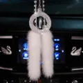 Luxury religious 3D laser engraved crystal car pendant with white faux fur tassels - Virgin Mary II with Faux Fur Tassel
