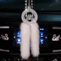 Creative 3D crystal car hanging ornament with religious etching and white fur tassels - Holy Family with Faux Fur Tassel