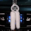 Luxury 3D laser engraved crystal car hanging ornament with white faux fur tassels - Jesus the Shepherd with Faux Fur Tassel