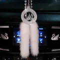 Luxury 3D inner carved crystal car ornament with sparkling rhinestones and white fur - Holy Family II with Faux Fur Tassel