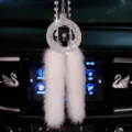 3D laser-etched Jesus crystal car pendant with elegant white fur tassels and rhinestones - Jesus Christ II with Faux Fur Tassel