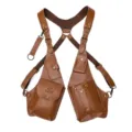 Vintage brown leather vest holster bag for men with adjustable multi-pocket straps - One Size / Tan