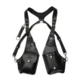 Black leather tactical vest chest bag for men with multi-pocket harness design for cycling - One Size / Black