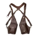 Professional vintage brown leather men's shoulder holster vest bag with multiple pockets - One Size / Dark Brown