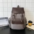 Mochila retro de lona gris para viajes y desplazamientos con detalles de cuero marrón - Gris
