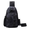 Waterproof camouflage lure fishing sling bag with multiple compartments and tactical D-rings - One Size / Black Camo