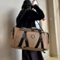 Large capacity khaki gym duffel bag with shoulder strap for sports and short travel. - One Size / Khaki