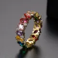 Anillo de cobre bañado en oro con vibrantes circonitas ovales de múltiples colores - 6 / Anillo de Eternidad (T19I05) / Chapado en oro 18K