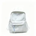 Mochila blanca de estilo coreano con estampado de lazos azules y gran capacidad de carga - Azul