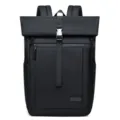Professional black water-repellent business laptop backpack for men with roll-top design - Black