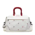 Stylish women's large capacity travel bag with red handles and bow embroidery - White