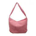 Fresh and casual red and white gingham plaid tote bag made of lightweight nylon fabric - One Size / Red