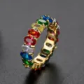 Elegante anillo chapado en oro con vibrantes circonitas cúbicas multicolores - Estilo Colorido (T21D09) / Dorado / Talla 6