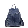 Vintage blue washed denim backpack for women and men with drawstring closure and large capacity - One Size / Denim Blue