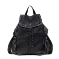 Vintage black washed denim backpack with drawstring closure and large capacity style - One Size / Black
