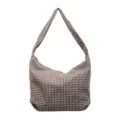 Lightweight brown checkered gingham nylon canvas tote bag with single shoulder strap - One Size / Khaki