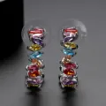 C-shaped stud earrings with colorful marquise-cut zircons on a dark base - C-Shaped Colored Marquise Zirconia Style (E19122001-Rh) / Rhodium