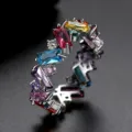 Elegante anillo de eternidad arcoíris con circonitas cúbicas baguette y redondas de colores - Talla 7 / Arco Iris (Chapado en Platino)