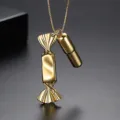 Creative gold-plated brass necklace featuring unique candy and capsule shaped pendants - Candy and Capsule Double Pendant Necklace / Gold (N20030102-18K)