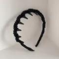 Elegant black beaded satin pleated headband with integrated comb teeth for styling - Beaded Pleated Style / Black