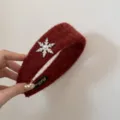 Exquisite detail of a red fuzzy mohair headband featuring a sparkling rhinestone snowflake - Red - Snowflake Headband