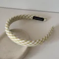 Bandeau à carreaux vichy jaune et blanc élégant avec une étiquette noire faite main - Carreaux Blanc Jaune / 2.0cm