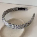Serre-tête rembourré à carreaux vichy jaunes avec une étiquette faite main élégante - Carreaux Jaune Bleu / 2.0cm
