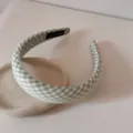 Serre-tête rembourré élégant à carreaux verts et blancs avec étiquette Handmade. - Bandeau Plaid Beige Vert / 3cm