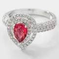 Elegante anillo de gota con piedra roja y pavé de circonitas cúbicas brillantes - Talla 6 / Piedra Principal Roja