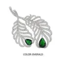 Elegant vintage feather brooch featuring sparkling emerald green waterdrop zircons - Emerald