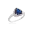Elegante anillo de circón azul en forma de corazón con banda plateada minimalista para mujer - 7.25 / Azul