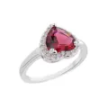 Elegante anillo plateado con circón rojo en forma de corazón y engaste tipo halo - 7.25 / Rojo