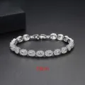 Elegante pulsera plateada con piedras ovaladas de circonita AAA, longitud de 19 cm - 19cm / Blanco
