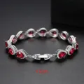 Elegante pulsera de plata de 17 cm con circonitas rojas AAA en gota y pequeñas piedras - Paquete de 17cm / Rojo