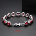 Elegante pulsera de plata con circonitas rojas en forma de gota, longitud 19 cm - 19cm装 / Rojo