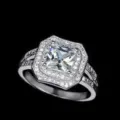 Elegante anillo plateado con circonita cúbica cuadrada y doble halo para fiestas gala. - Talla 6 / Transparente