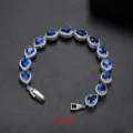 Pulsera elegante de circón en forma de gota azul con acabado plateado y acentos de corazón - 19cm装 / Azul