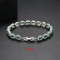 Elegante pulsera plateada con circonitas AAA verde esmeralda ovaladas, 19 cm largo - 19cm / Verde