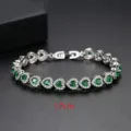 Elegante pulsera de corazón de plata de 17 cm de largo con brillantes circonitas verdes - 17cm / Verde esmeralda