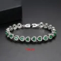 Elegante pulsera de eslabones de corazón de plata con circonitas verdes de 19 cm - 19cm / Verde esmeralda