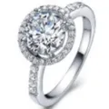 Elegant 2 carat round Sona diamond halo ring with glittering pavé silver band for women - Size 9 / White Gold