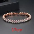 Elegante pulsera de oro rosa de 17cm con circonitas brillantes y diseño de corazón - 17cm / Rosa oro