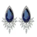 Elegantes pendientes de circón azul con diseño de halo marquesa blanco - Azul marino