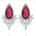 Elegantes pendientes de circonita roja en forma de pera con un halo de cristales brillantes - Rojo