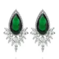 Elegantes pendientes de plata con grandes circonitas verde esmeralda en forma de gota - Verde oscuro