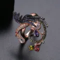 Anillo fénix retro en oro rosa decorado con vibrantes circonitas de colores - 6.5 / Estilo Fénix de Fuego con Circonia Colorida / Rosa oro