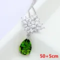 Zilverkleurige bloemenketting met groene traanvormige zirkoon, lengte 50+5cm. - Olive Green Style (T11C12) / 50+5cm / Olijfgroen